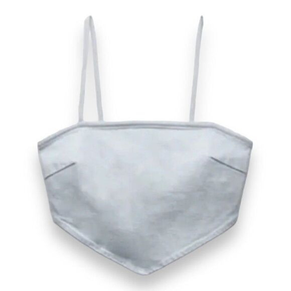 Zara Tops - Zara Top Women’s XL‎ Blue Denim Cropped Bandana Zipper Y2K Spaghetti Straps